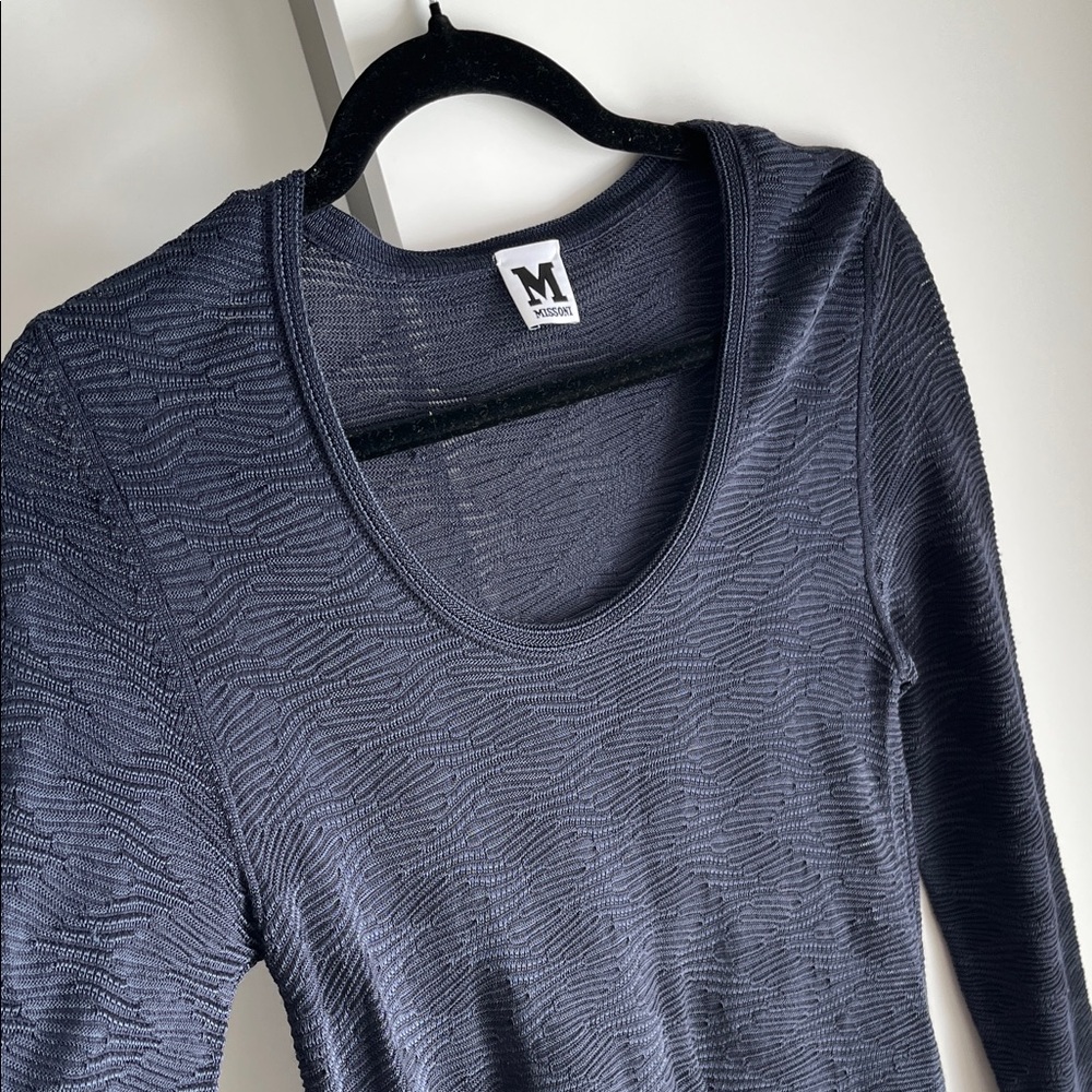 Missoni Navy Blue Midi Dress 42 8 10 Stretch Wool Luxury Designer Italy